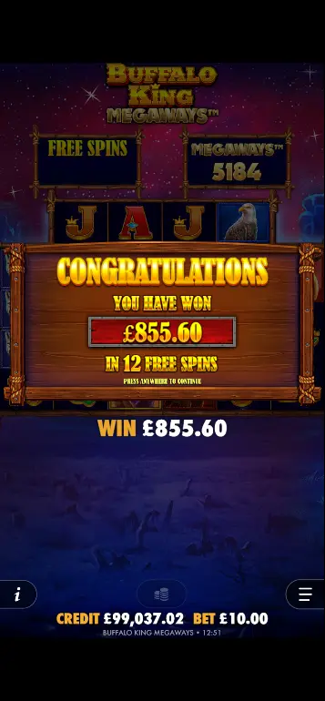 Buffalo King free spins trigger with 4 bonus symbols landing on reels