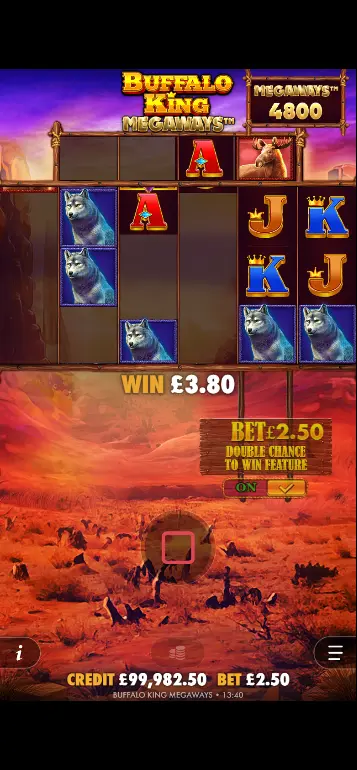 Buffalo King big win result screen showing multiplier total and win amount