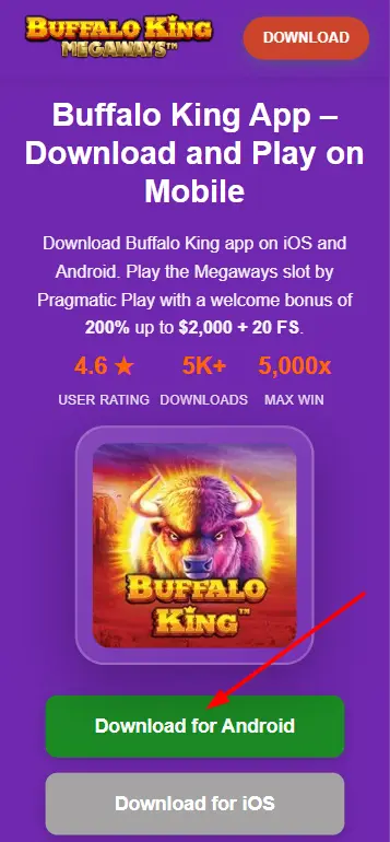 Two buttons allowing to download Buffalo King
